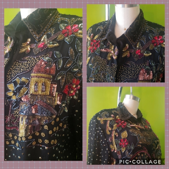 Spiegel Deadstock Vintage Beaded Button Up Blouse - Picture 1 of 7